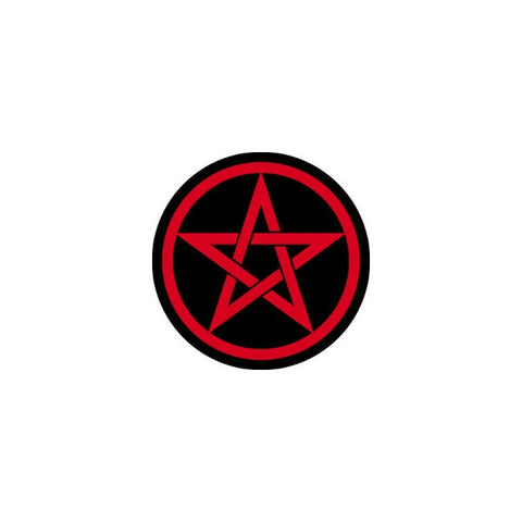 pentagram in red on black 1" round pinback metal button