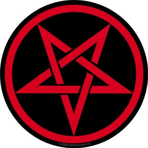 pentagram pentacle in red on black 4" round vinyl sticker