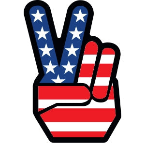 American flag peace sign hand 3" x 5" vinyl sticker