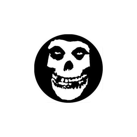 1.25" round white on black Misfits Fiend Skull Metal Button