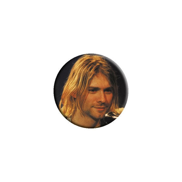 face of Kurt Cobain during Nirvana's 1993 MTV Unplugged performance 1.25" round metal pinback button
