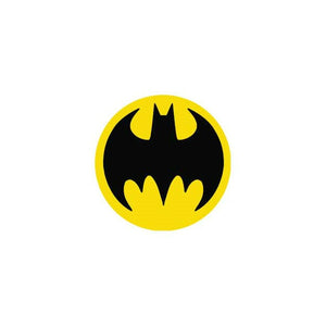 1.25" round black on yellow Batman Logo metal pinback button