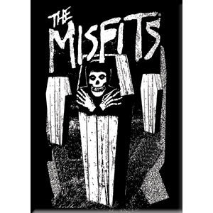 2.5" x 3.5" magnet of black & white image of Misfits Fiend in a Coffin