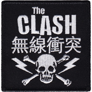 3" square black with white embroidery The Clash Skull & Bolts iron on embroidered patch