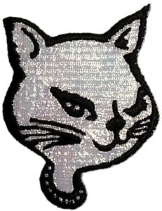 sassy winking kitty head metallic opal pink and black embroidered patch
