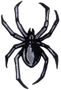 Embroidered black and grey black widow spider patch