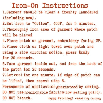 "Iron-On Instructions" info graphic