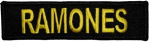 rectangular black and yellow Ramones script logo embroidered patch
