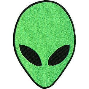 bright green and black 3 7/8" embroidered alien face patch