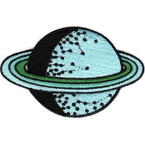 Embroidered 3.5" x 2.5" Saturn patch in blue and black