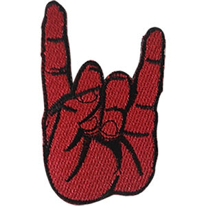 red and black "devil horns" hand embroidered patch