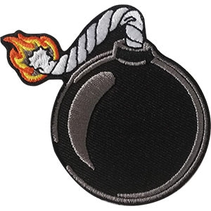 3" classic cartoon round black bomb with lit fuse embroidered patch