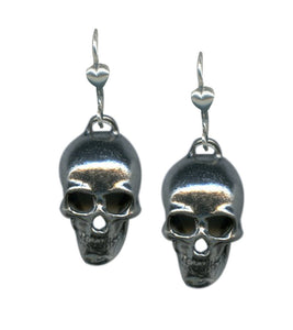 pair antiqued pewter skull dangle earrings