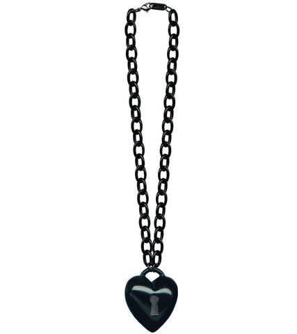Black Retrolite 1.75" heart with keyhole pendant necklace on bold 17" black plastic chain