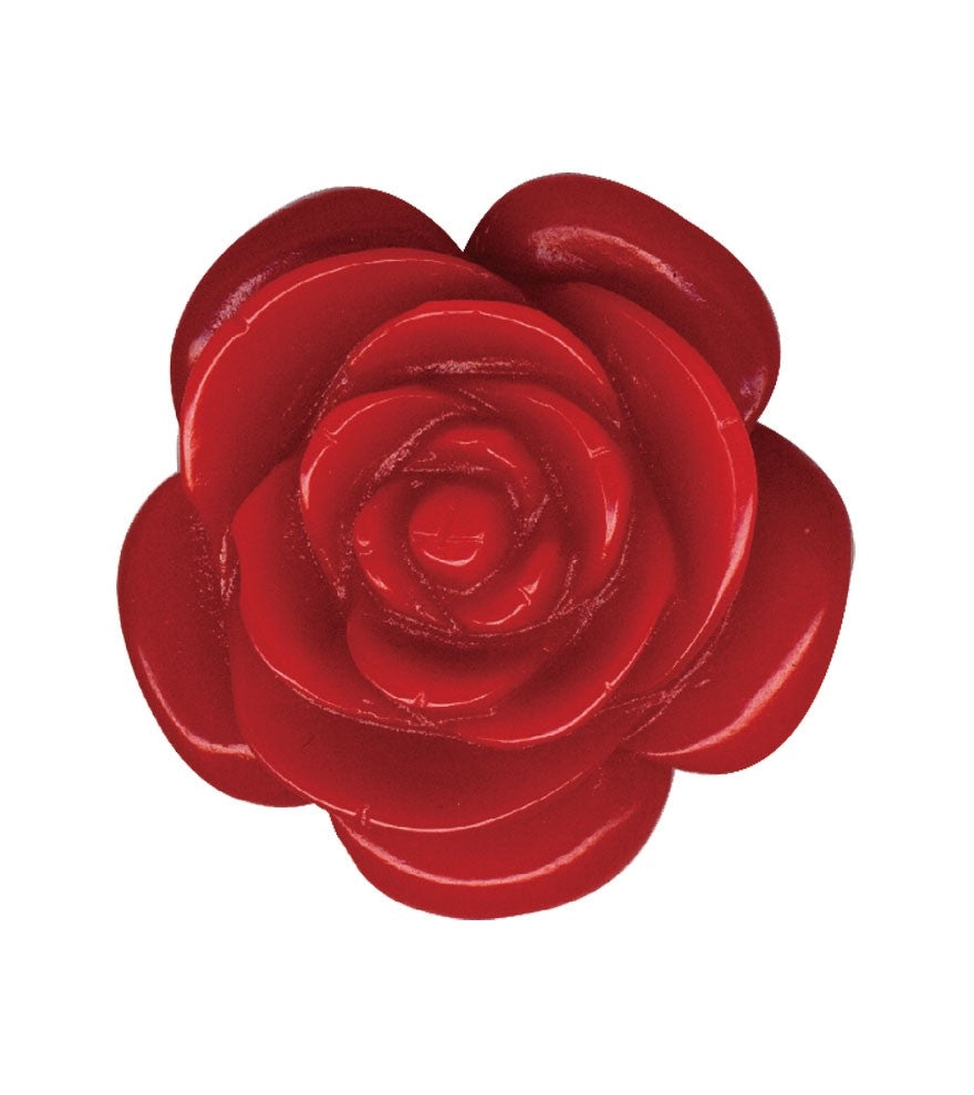 1 75" round Red Rose brooch in poly resin made to mimic vintage Bakelite