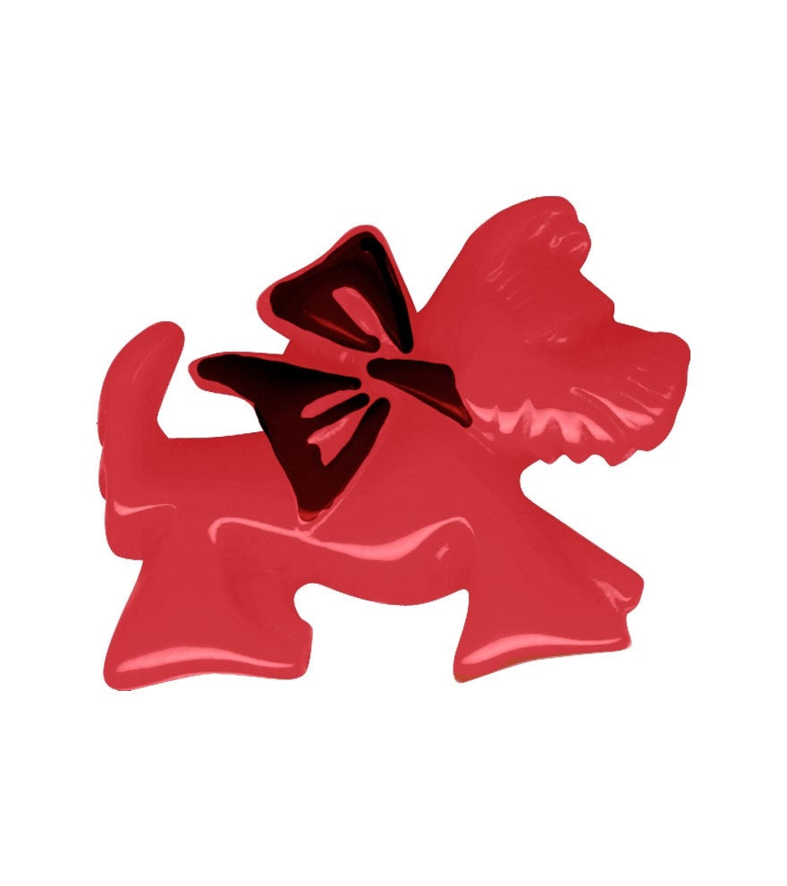 2" side view Red Scottie Dog with black Bow Retrolite resin Pin brooch