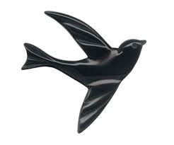 black swallow bird side view resin pin brooch