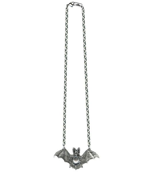 silver metal bat pendant on chunky silver chain