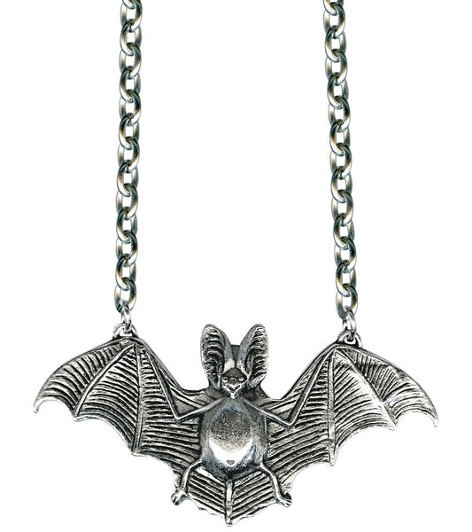 silver metal bat pendant on chunky silver chain