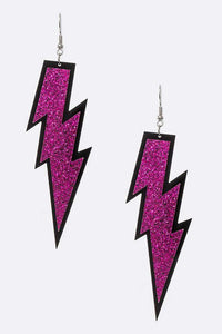 Fuchsia glitter lightning bolt earrings