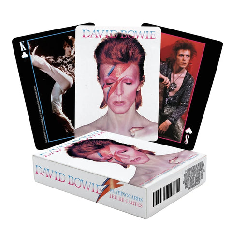 A deck of playing cards with various images of David Bowie throughout his career