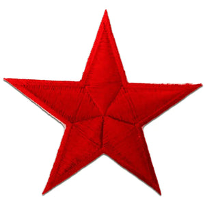 A red embroidered military style star patch in a bright red color 