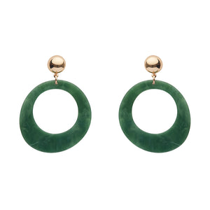 pair Essentials Collection green ripple texture 100% Acrylic resin circle suspended from a shiny gold metal dome post drop earrings