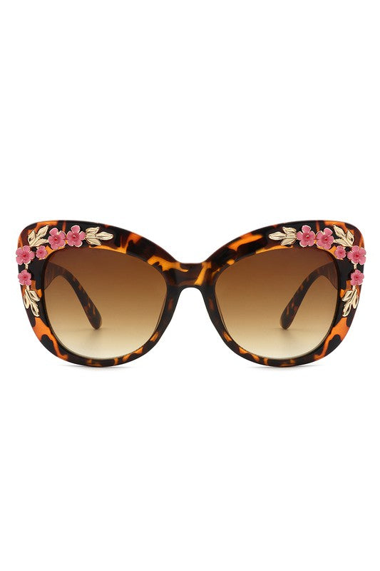 Floral Embellished Sunglasses - Tortoiseshell | Naked City  display picture 2