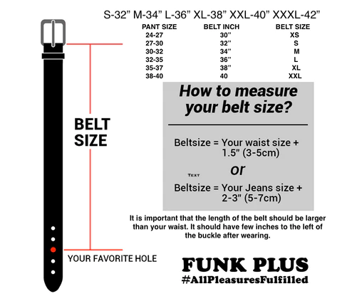 Funk Plus belt size chart infographic 