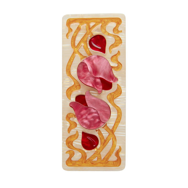 Art Nouveau Collection "Flower and Thorn" rectangular layered resin brooch