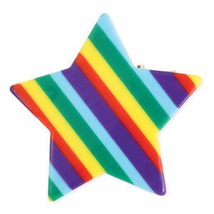 bright diagonal rainbow stripe 1 3/4" resin star shape hair clip