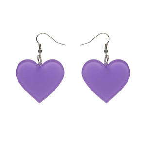 pair 1 3/8" heart shaped dangle earrings in lavender 100% Acrylic bubble resin