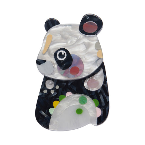 artist Pete Cromer x Erstwilder Wildlife Collaboration Collection "The Patient Panda" black and white layered resin brooch