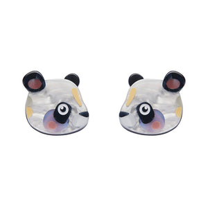 pair artist Pete Cromer x Erstwilder Wildlife Collaboration Collection "The Patient Panda" black and white layered resin post earrings