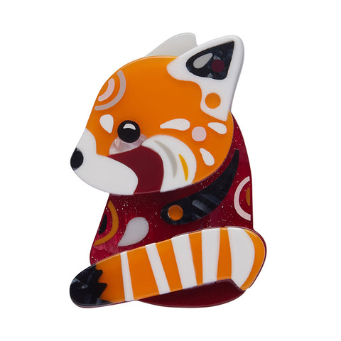artist Pete Cromer x Erstwilder Wildlife Collaboration Collection "The Rakish Red Panda" orange, brown, black, and white layered resin brooch