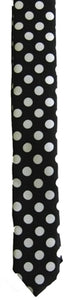 close up of black with white dots pattern  satin skinny necktie