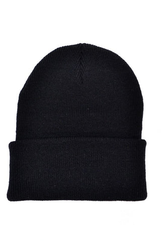 black knit cuffed beanie hat