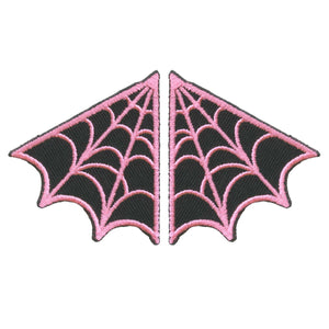 set of two black and pink embroidered pointed spiderwebs in opposing design 