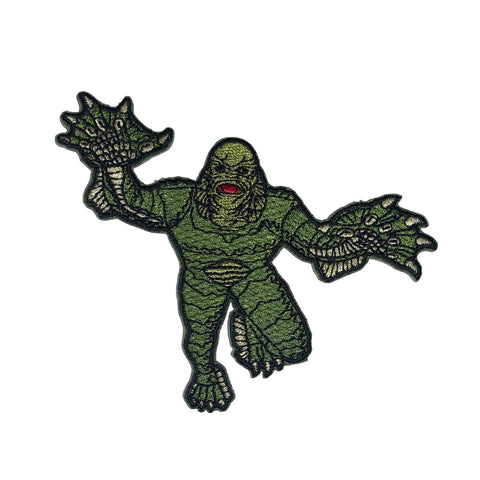 4" patch depicting a green embroidered image of the Creature From The Black Lagoon from the classic 1954 movie swimming toward you