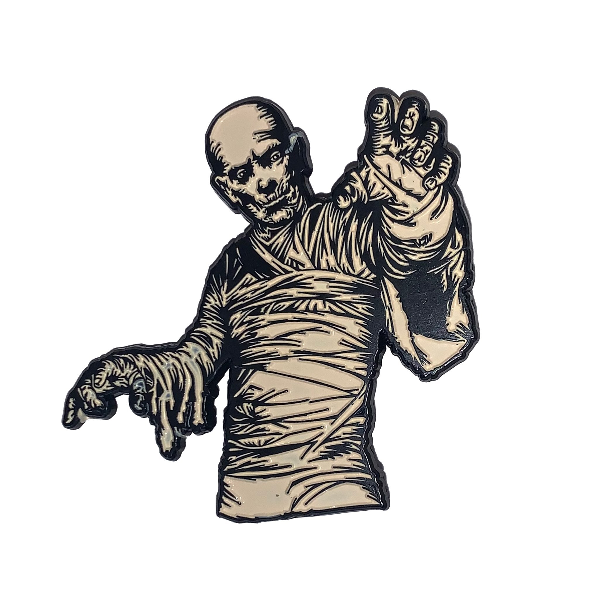 The Mummy enamel pin features Boris Karloff as the classic Universal Studios horror character