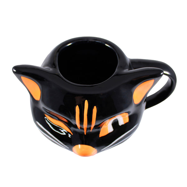 Vintage Halloween deco inspired winking Black Cat figural ceramic mug