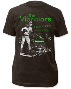 Vibrators Whips 'n' Furs black & green white screenprinted men's fitted black 100% cotton T-shirt