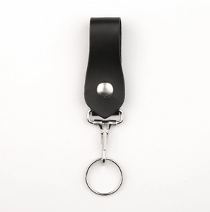 thick black leather snap on key ring fob with hook and ring
