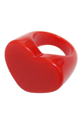 shiny red resin plastic heart design ring