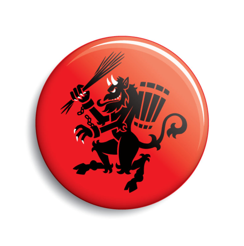 Krampus Rampant black & red 1 1/2" round metal pin-back button