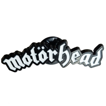 Motörhead’s Old English style logo white enameled black metal clutch back lapel pin