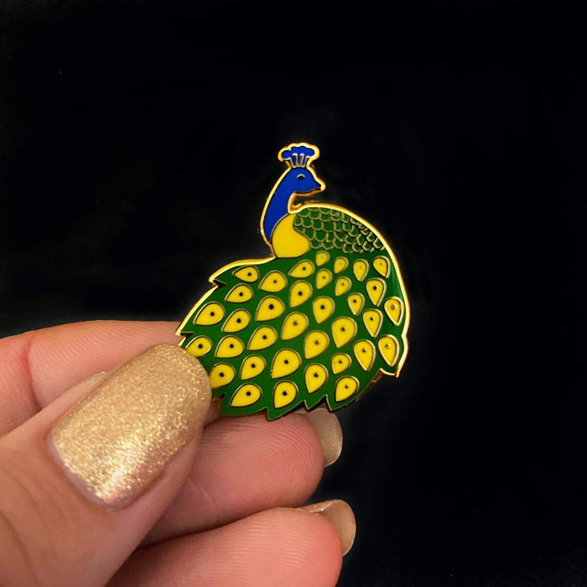 Art Nouveau Collection "Le Peacock Royal" enameled gold metal clutch back pin