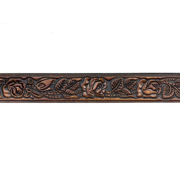 Rose Pattern Brown Leather Belt