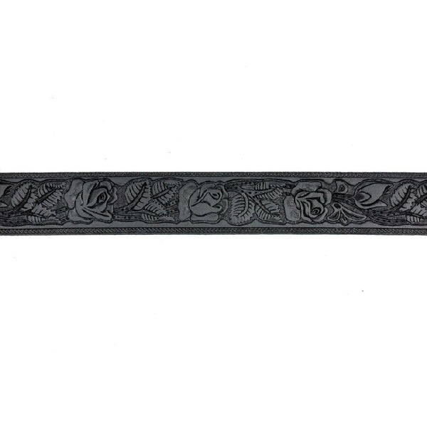 Rose Pattern Black Leather Belt