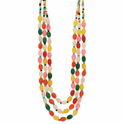 summery colors "Jelly Bean" shaped glass bead three strand 16"-18" necklace